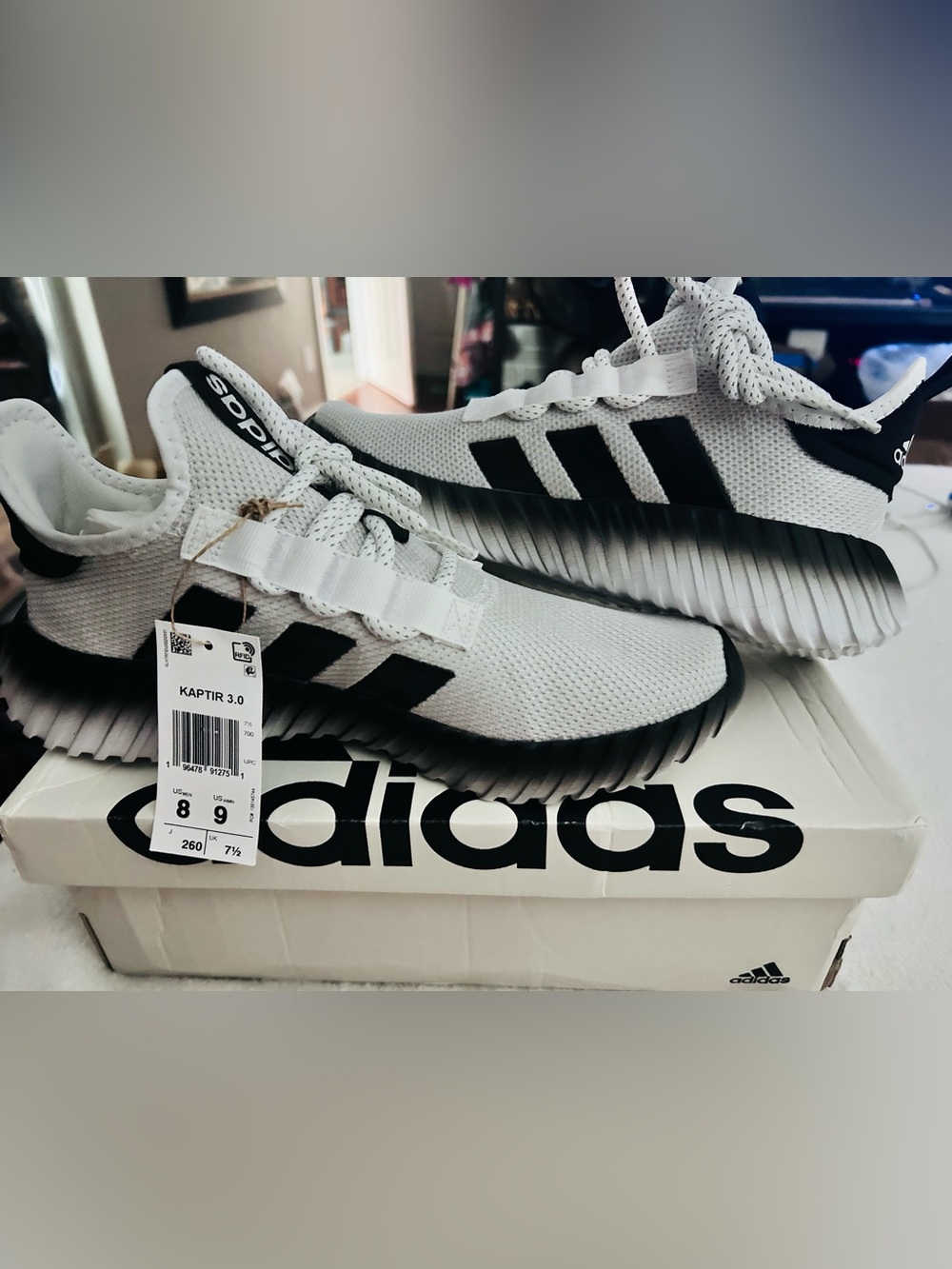 adidas White and Black Kaptir 3.0 Athletic Sneakers